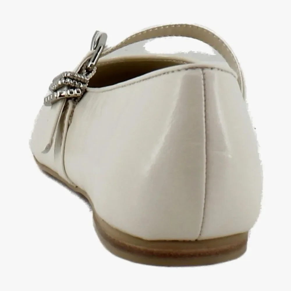 Dolce Vita Ivory Leather Mary Jane Flats with Silver Buckle